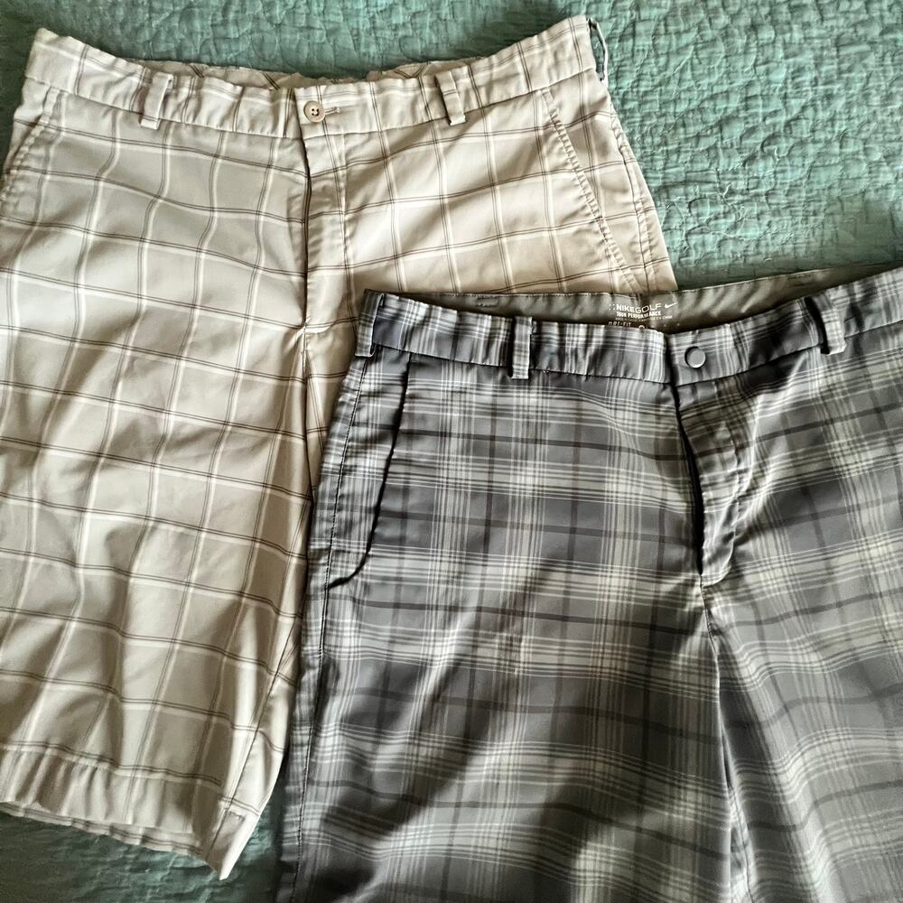 2 Nike Golf Tour Performance Grey Plaid Dri-FIT Men's Shorts 2 pair Sz 35